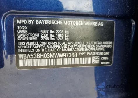 2021 BMW 530 I from USA, damaged, VIN WBA53BH03MWW97368